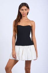 Agnes Black and White Strapless Ruffle Mini Dress