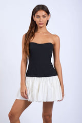 Agnes Black and White Strapless Ruffle Mini Dress
