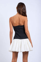 Agnes Black and White Strapless Ruffle Mini Dress