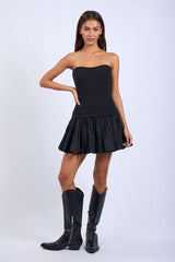 Agnes Black Strapless Ruffle Mini Dress