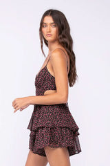 Aristea Black Floral Cutout Romper Dress