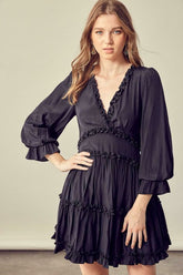 Adele Black Long Sleeve Ruffle Mini Dress