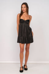 Bailey Black Satin Babydoll Mini Dress