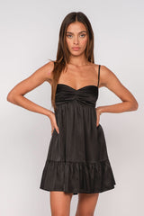 Bailey Black Satin Babydoll Mini Dress