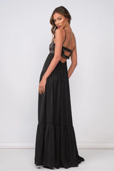 Blaire Black Satin Tiered Maxi Dress