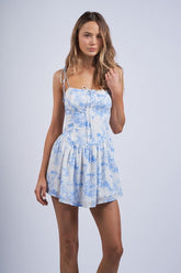 Dolly White and Blue Flower Mini Dress