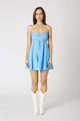 Erika Blue Eyelet Strapless Mini Dress