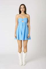 Erika Blue Eyelet Strapless Mini Dress