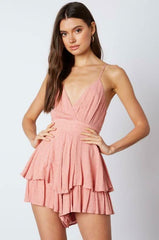 Mila Blush Surplice Ruffle Romper