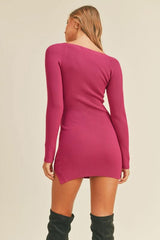 Margot Magenta Ribbed Knit Sweater Mini