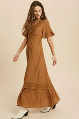 Heart Of Soul Camel Short Sleeve Maxi Dress