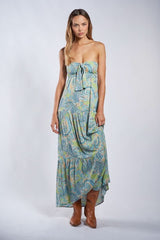 Selene Green Paisley Floral Strapless Maxi Dress