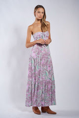 Selene Pink Paisley Floral Strapless Maxi Dress