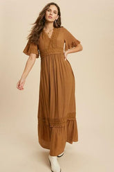 Heart Of Soul Camel Short Sleeve Maxi Dress