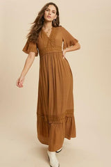 Heart Of Soul Camel Short Sleeve Maxi Dress