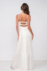Blaire White Satin Tiered Maxi Dress