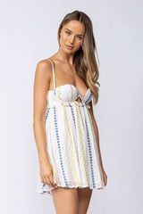 Drew White Embroidered Babydoll Cami Mini Dress