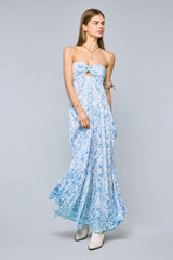 Brisa Blue Floral Strapless Maxi Dress