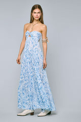 Brisa Blue Floral Strapless Maxi Dress