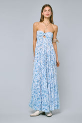 Brisa Blue Floral Strapless Maxi Dress