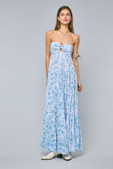 Brisa Blue Floral Strapless Maxi Dress