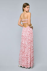 Brisa Red Floral Strapless Maxi Dress