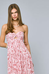 Brisa Red Floral Strapless Maxi Dress