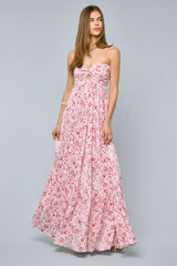 Brisa Red Floral Strapless Maxi Dress