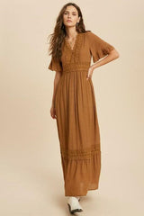 Heart Of Soul Camel Short Sleeve Maxi Dress