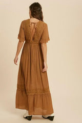 Heart Of Soul Camel Short Sleeve Maxi Dress