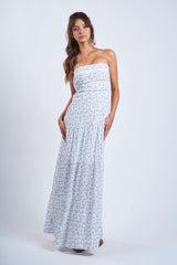 Amalfi White and Blue Ditsy Floral Maxi Dress