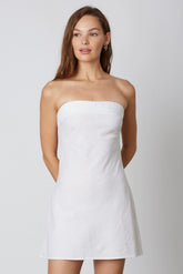 Remi White Linen Strapless Mini Dress
