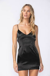 All That Black Satin Sleeveless Mini Dress