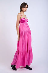 Blaire Pink Satin Tiered Maxi Dress