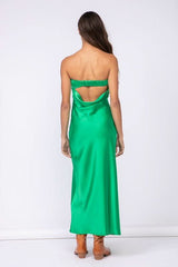 Irene Green Satin Strapless Maxi Dress