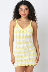Kaya Yellow and White Crochet Mini Dress