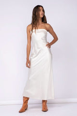 Irene Cream Satin Strapless Maxi Dress