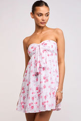 Sammie White and Pink Floral Strapless Mini Dress