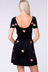 Midnight Reveries Black Floral Velvet Short Sleeve Corset Dress
