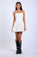 Agnes White Strapless Ruffle Mini Dress