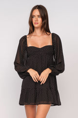 Trish Black Dot Long Sleeve Babydoll Mini Dress