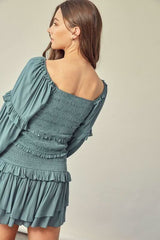 Seminal Moments Faded Green Smocked Long Sleeve Dress Set