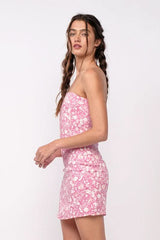 Reagan Pink Floral Strapless Corset Dress