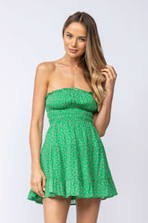Sarah Green Floral Strapless Mini Dress