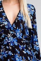 Middleton Black and Blue Floral Long Sleeve Wrap Dress
