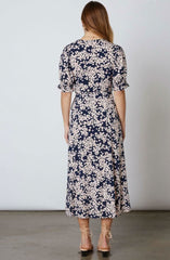 Daisy Blooms Navy Floral Print Wrap Midi Dress