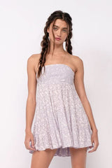Avery Lavender Floral Print Strapless Mini Dress
