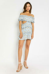 Maya Blue Floral Off-the-Shoulder Mini Dress