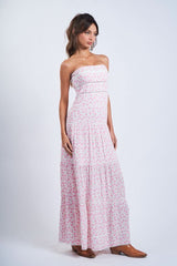 Amalfi White and Pink Ditsy Floral Maxi Dress