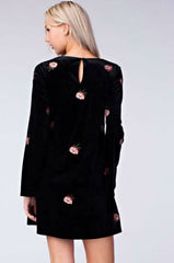 Midnight Reveries Black Floral Velvet Shift Dress